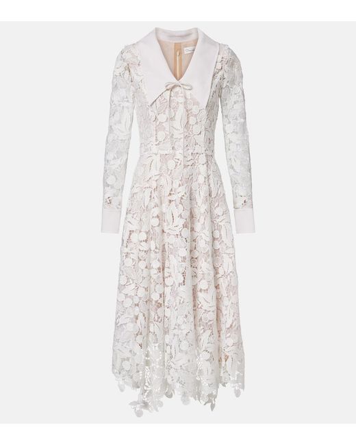 Oscar de la Renta White Guipure Lace Midi Dress