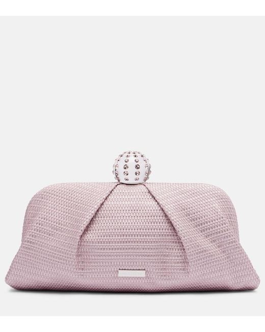 Aquazzura Pink Tequila Embellished Canvas Clutch