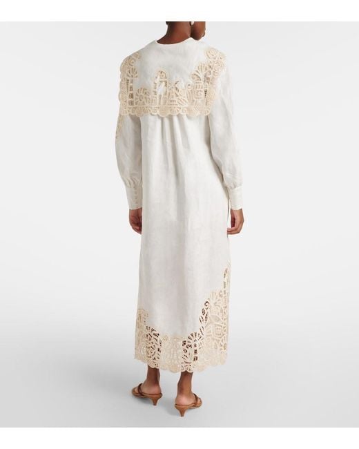 ALÉMAIS White X Lrnce Rosemary Embroidered Linen Midi Dress