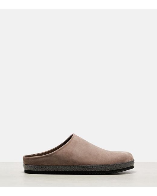 Brunello Cucinelli Brown Monili Suede Clogs