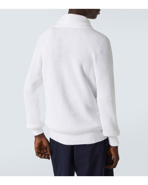 Brunello Cucinelli White Shawl Cardigan for men
