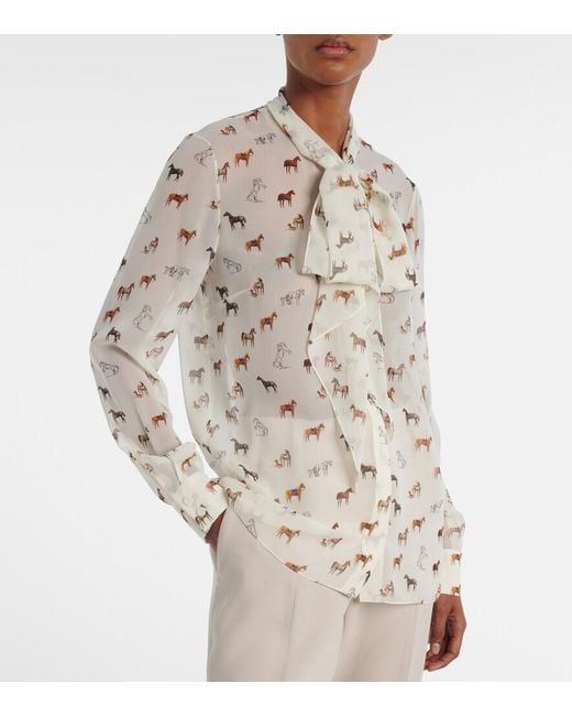 Gabriela Hearst Natural Shildon Tie-Neck Silk Blouse
