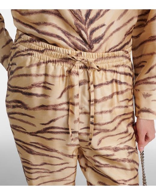 Stella McCartney Natural Printed High-Rise Silk Wide-Leg Pants
