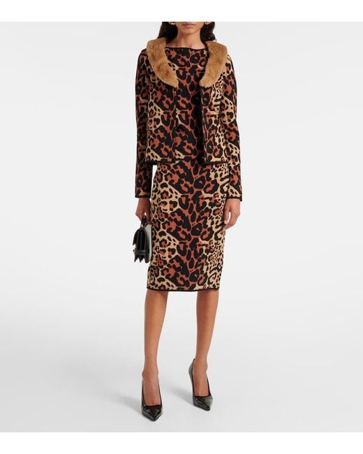 Blumarine Brown Leopard-Print Jacquard Cardigan