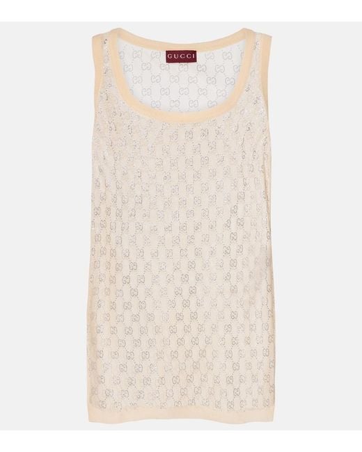 Gucci Natural Gg Crystal Silk Tank Top