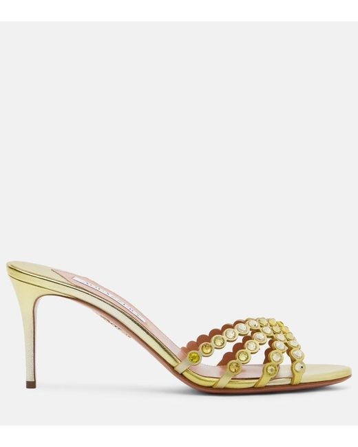 Aquazzura Metallic Tequila Embellished Leather Mules