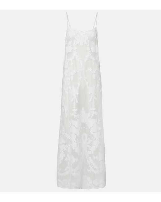 Juliet Dunn White Embroidered Semi-Sheer Cotton Maxi Dress