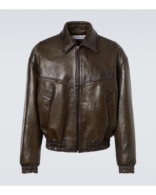 Acne Green Leather Blouson Jacket for men