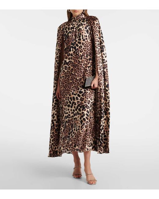 Rodarte Multicolor Leopard-Print Caped Silk Charmeuse Gown
