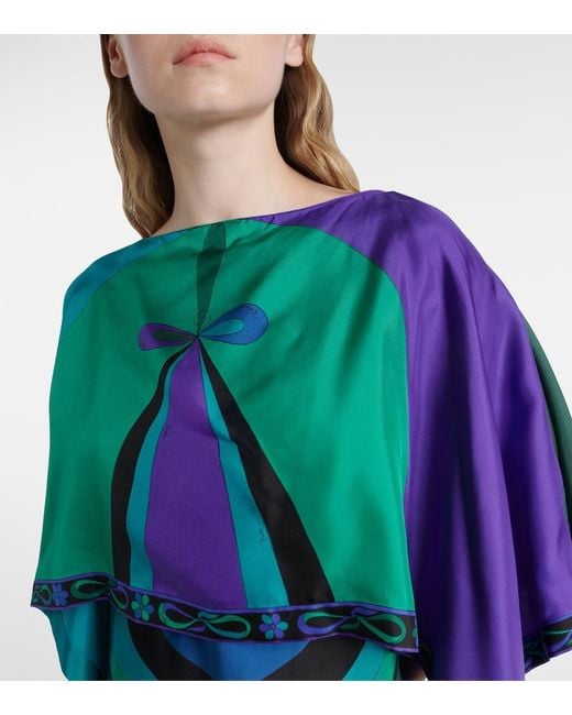Emilio Pucci Blue Layered Printed Silk-Twill Maxi Dress