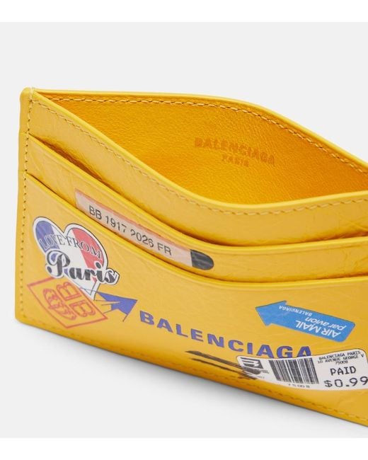 Balenciaga Yellow Logo Printed Leather Card Holder