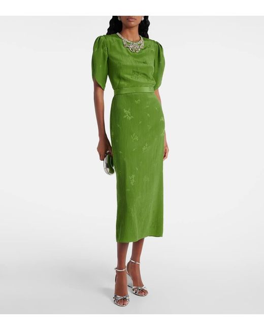 Erdem Green Embellished Jacquard Cocktail Dress