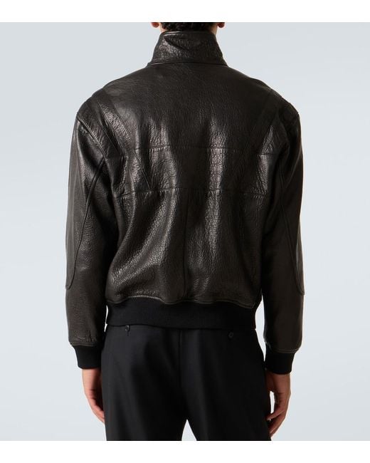 Saint Laurent Black Leather Bomber Jacket for men