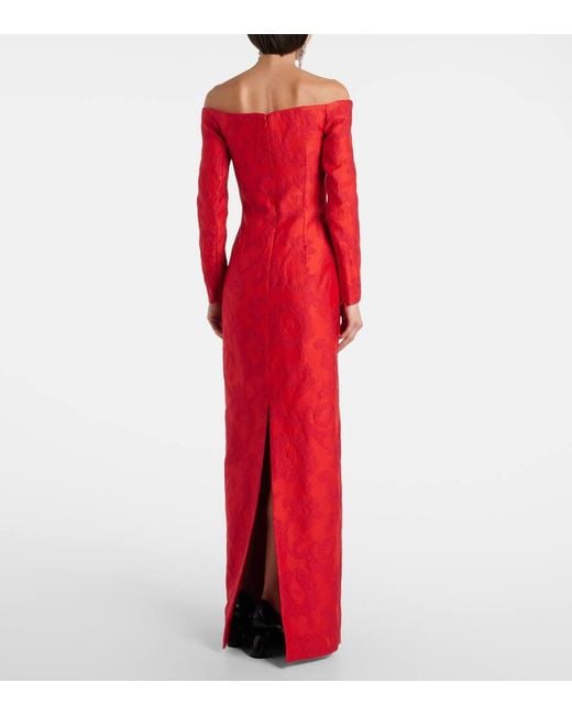Emilia Wickstead Red Off-Shoulder-Maxikleid Zarith Aus Boucle