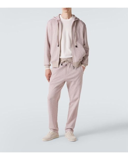 Brioni Pink Cotton-Blend Zip-Up Hoodie for men
