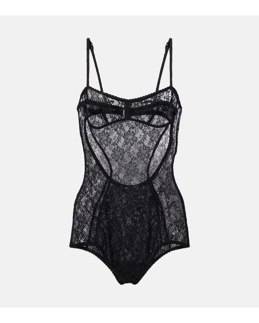 The Attico Black Floral Lace Bodysuit