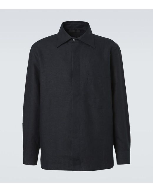 Saman Amel Blue Linen Overshirt for men