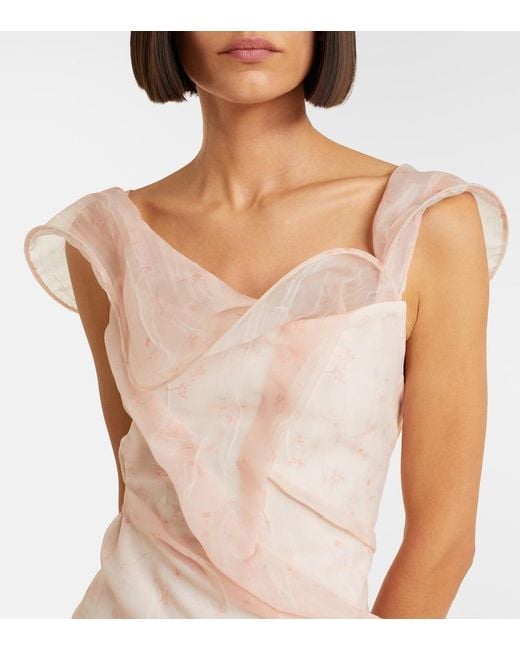 Victoria Beckham Natural Asymmetric Ruched Organza Midi Dress