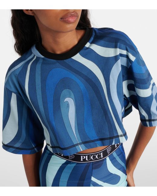 Emilio Pucci Blue Printed Cotton Jersey Crop Top