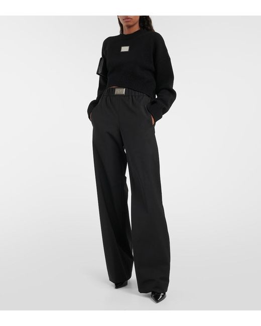Dolce & Gabbana Black Wool-Blend Wide-Leg Pants
