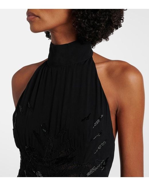 Blumarine Black Embellished Georgette And Lace Maxi Dress
