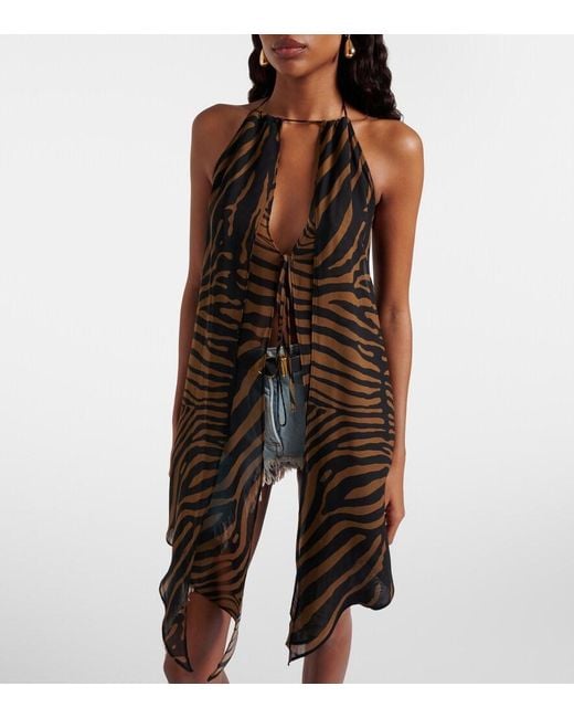 Blumarine Brown Printed Asymmetric Halterneck Top