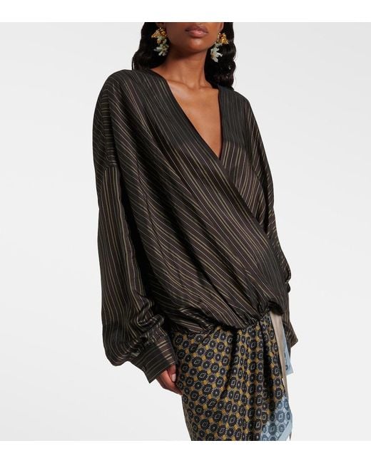 Dries Van Noten Black Striped Draped Wrap Top