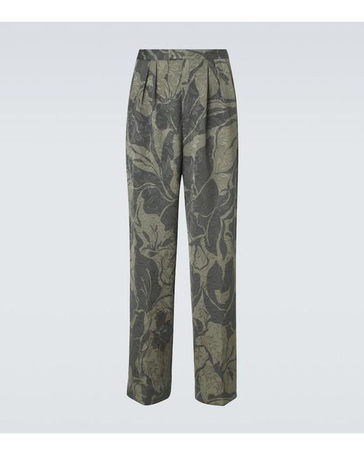 Dries Van Noten Green Printed Straight Pants for men