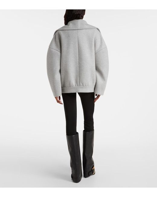 Balmain Gray Oversized Wool And Cashmere Peacoat