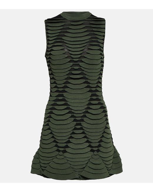 Alaïa Green Snake-Effect Knit Minidress