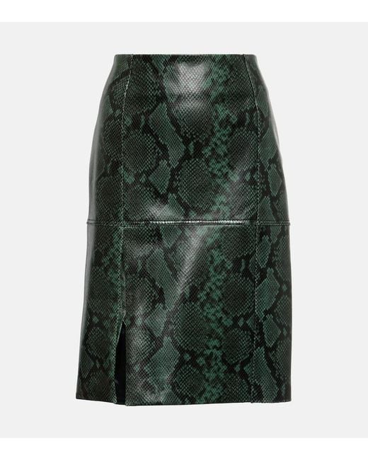 Dorothee Schumacher Green Urban Jungle Snake-Print Leather Midi Skirt