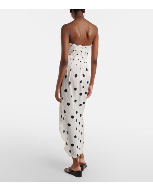 Adriana Degreas White Draped Polka-Dot Bustier Dress
