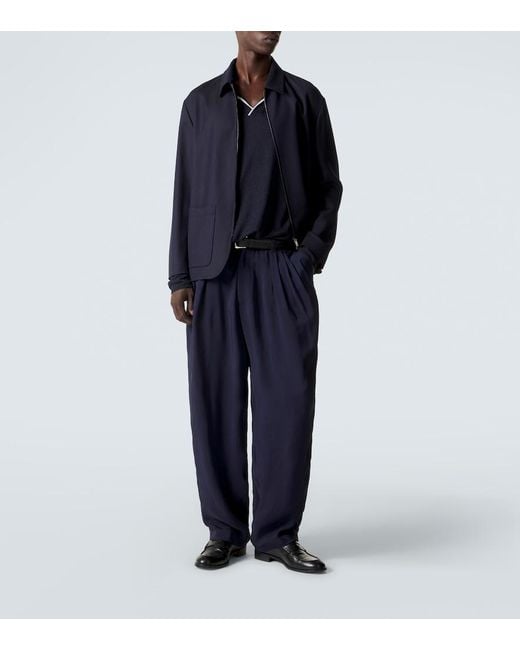 Giorgio Armani Blue Linen And Silk Polo Sweater for men