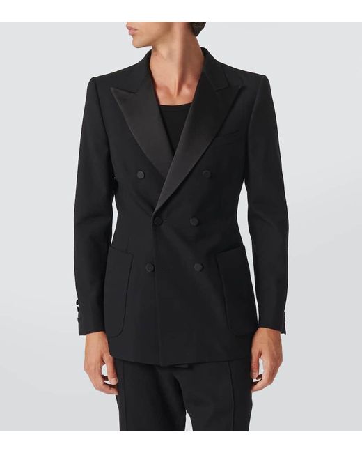 Dries Van Noten Black Double-Breasted Wool-Blend Tuxedo Jacket for men