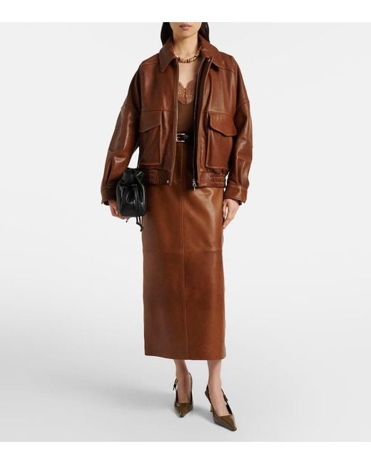 Nour Hammour Brown Ghalia Leather Pencil Skirt
