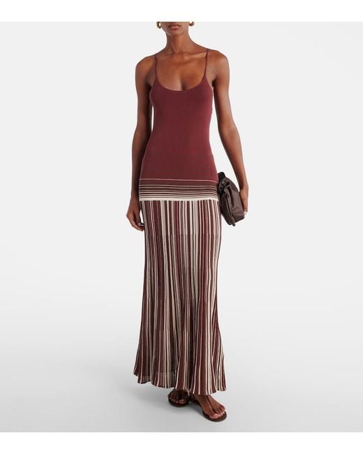 Faithfull The Brand Purple Cecile Striped Cotton-Blend Maxi Dress