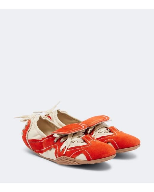 Acne Red Bilaria Leather And Suede Sneakers