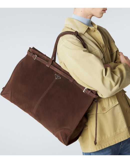 Prada Brown Bonnie Suede Tote Bag for men