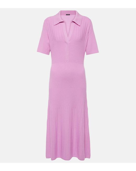 Joseph Pink Ribbed-knit Wool Midi Dress
