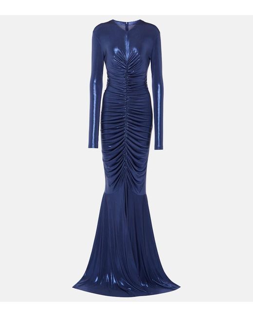 Vestido de fiesta de lame fruncido Norma Kamali de color Blue