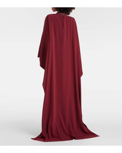 Roland Mouret Red Caped Crystal-embellished Gown
