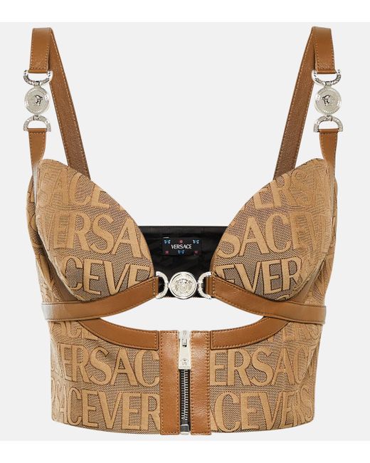 Versace Brown Allover Leather-trimmed Bustier
