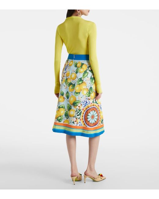 Dolce & Gabbana Green Layered Printed Cotton-Blend Midi Skirt