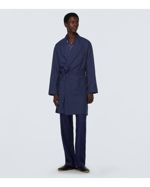 Derek Rose Blue Balmoral Cotton Robe for men