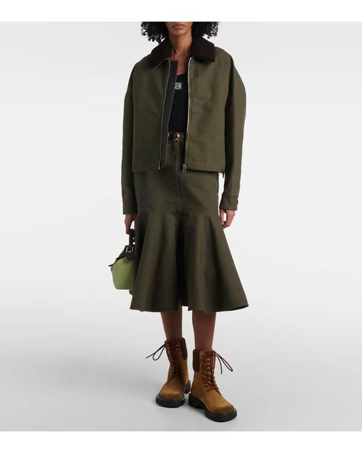Loewe Green Cotton Twill Midi Skirt