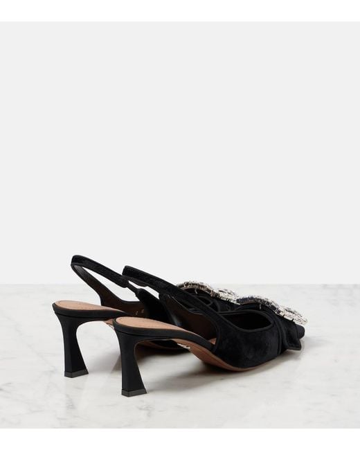 Dolce & Gabbana Black Embellished Velvet Slingback Pumps