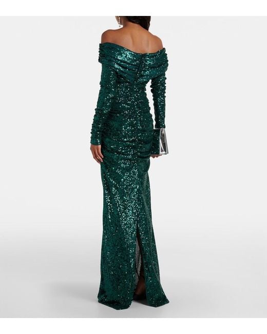 Dolce & Gabbana Green Off-Shoulder Sequined Gown