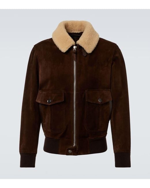 Tom Ford Brown Shearling-Trimmed Suede Blouson for men