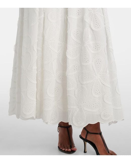 Elie Saab White Embroidered Belted Cotton-Blend Midi Dress
