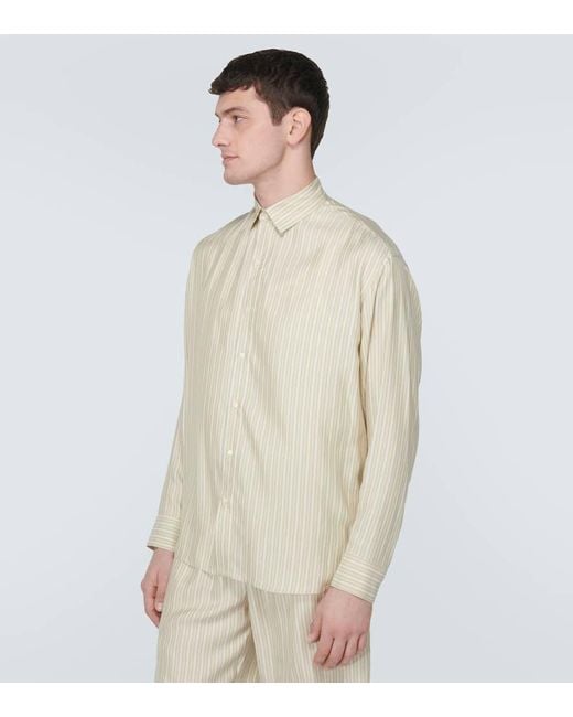 LeKasha White Songino Striped Silk Shirt for men